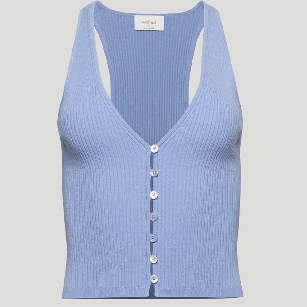 Aritzia Wilfred Affinity Top Blue Ribbed Tank Top | Knit halter sweater tank